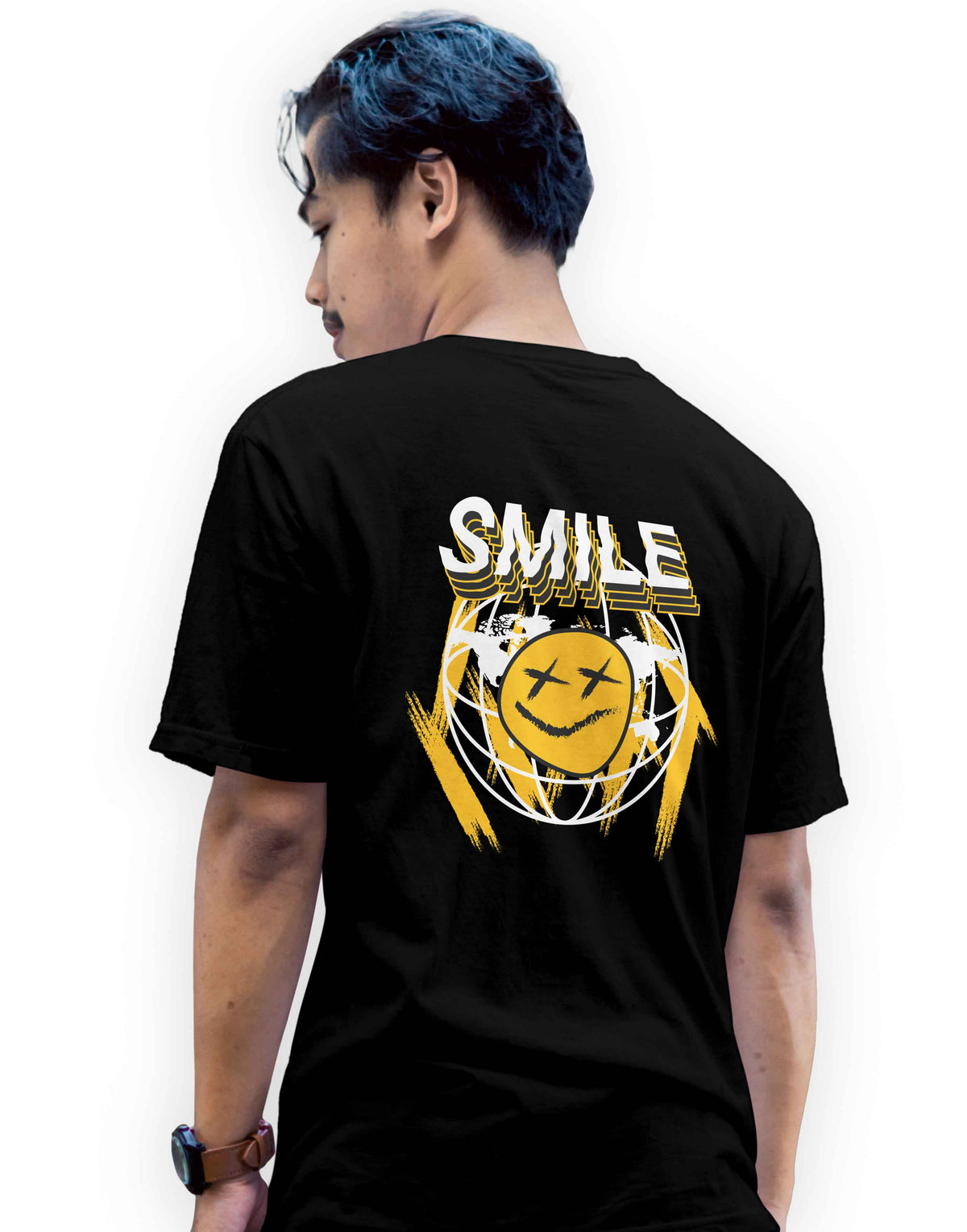 Unisex black smile graphic printed oversized tshirt