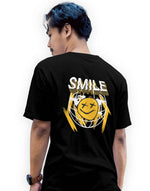 Unisex black smile graphic printed oversized tshirt