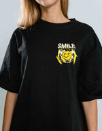 Unisex black smile graphic printed oversized tshirt