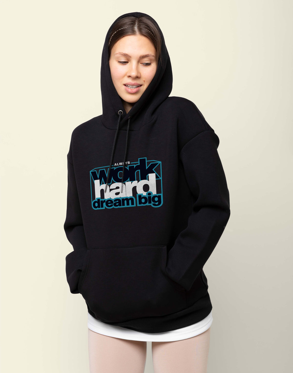 Unisex black work hard graphic printed hoodie