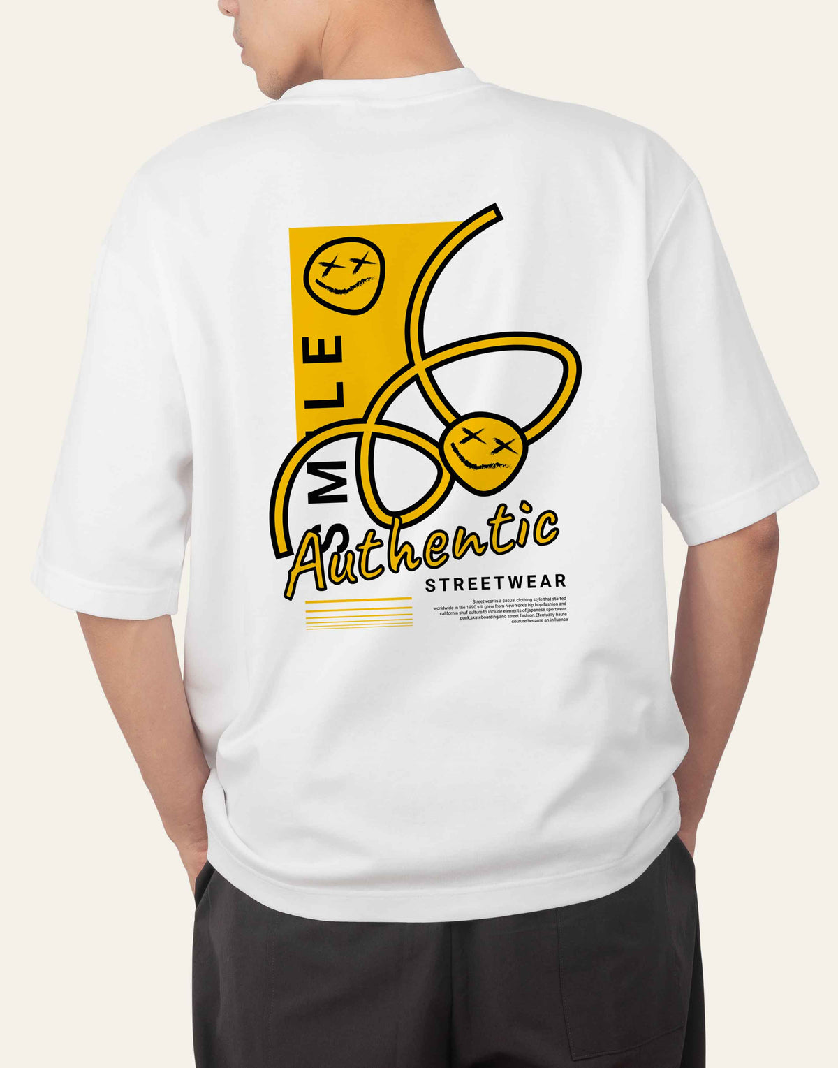 Unisex white authentic smile graphic printed oversized tshirt