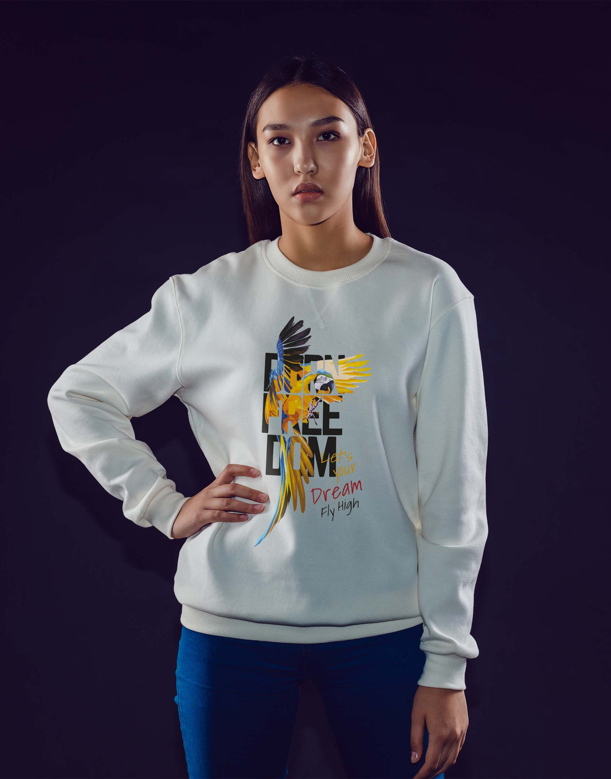 Unisex white freedom graphic printed sweatshirt