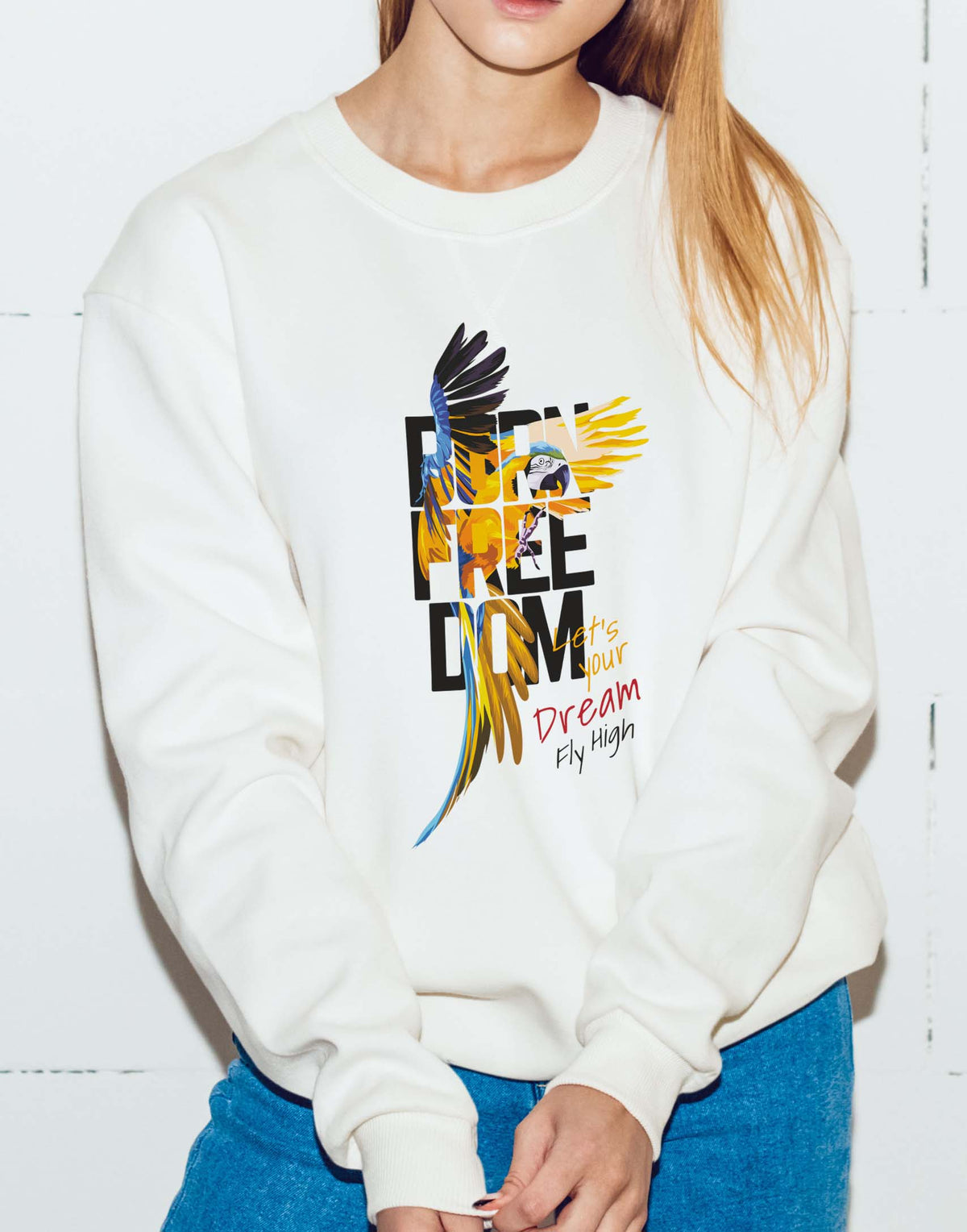 Unisex white freedom graphic printed sweatshirt