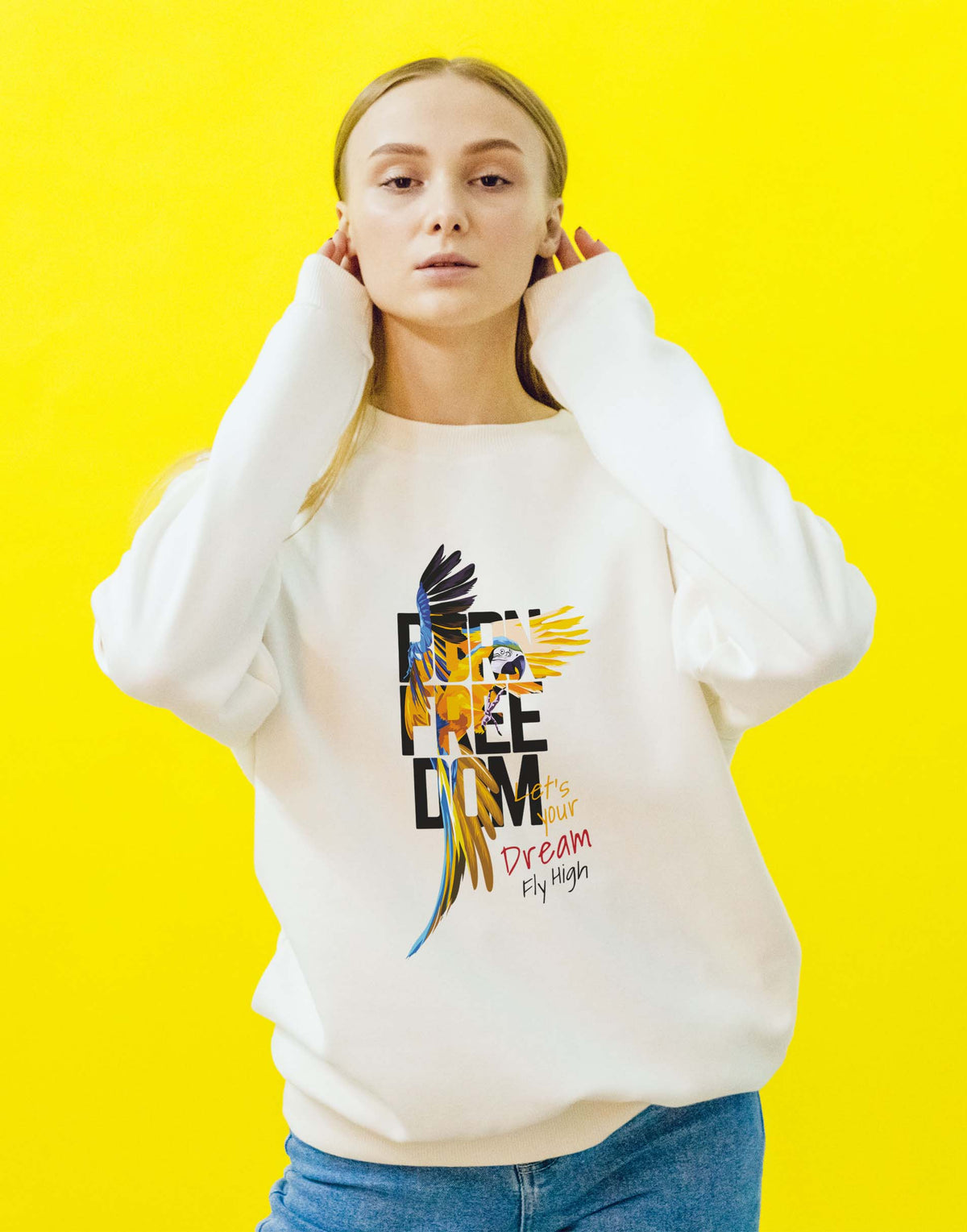 Unisex white freedom graphic printed sweatshirt