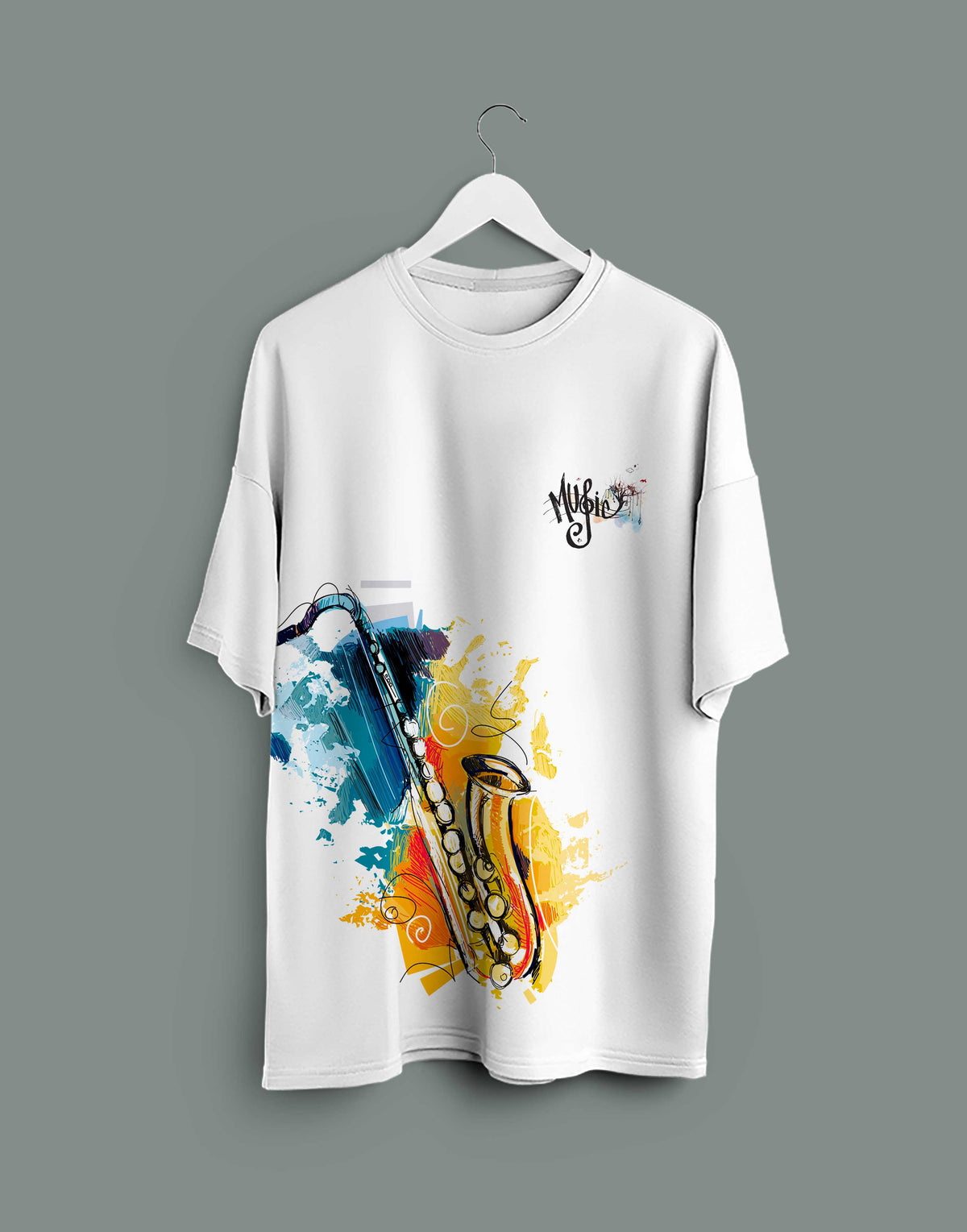 Unisex white music lover graphic printed oversized tshirt