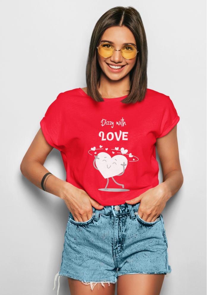 Valentine's day Dizzy with love graphic printed Round neck tshirt