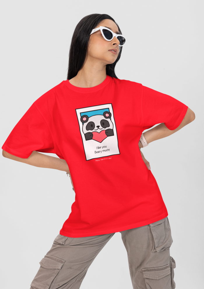 Valentines day I like you beary much graphic printed Oversized tshirt