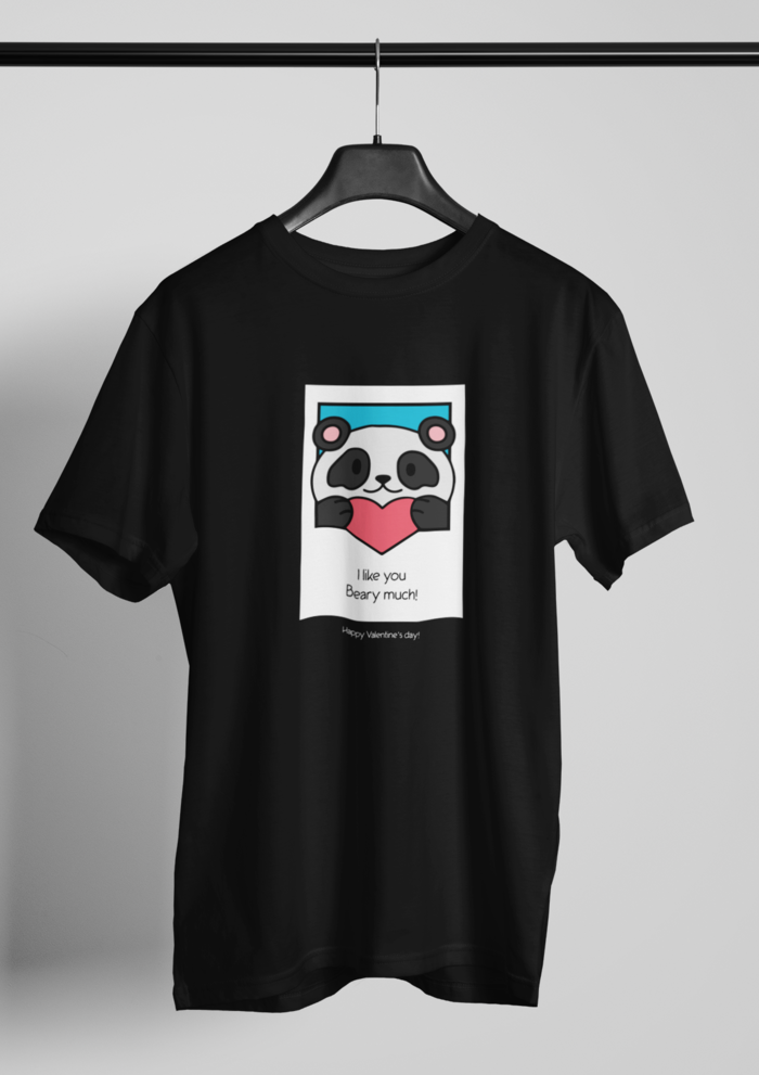 Valentines day I like you beary much graphic printed Round Neck tshirt