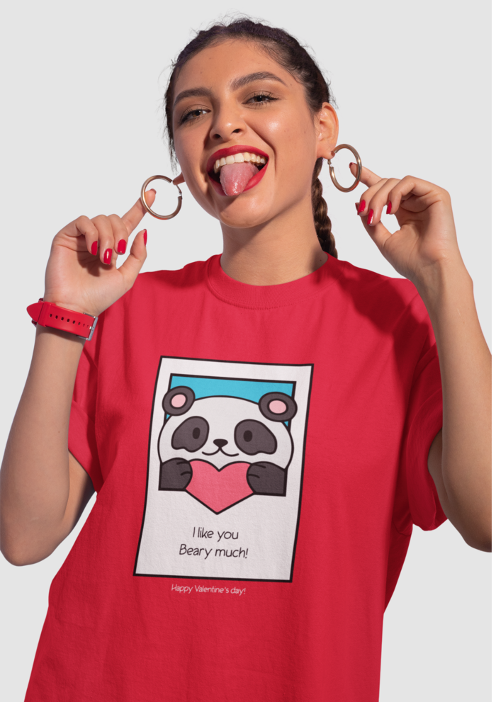 Valentines day I like you beary much graphic printed Round Neck tshirt