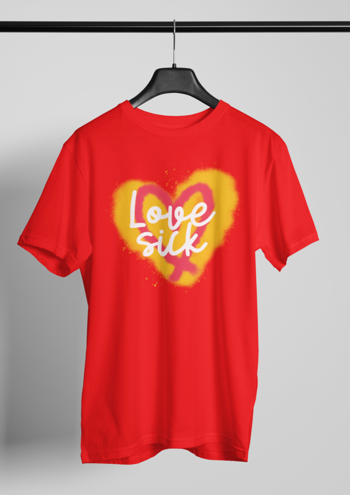 Valentines day Love sick graphic printed Round Neck tshirt