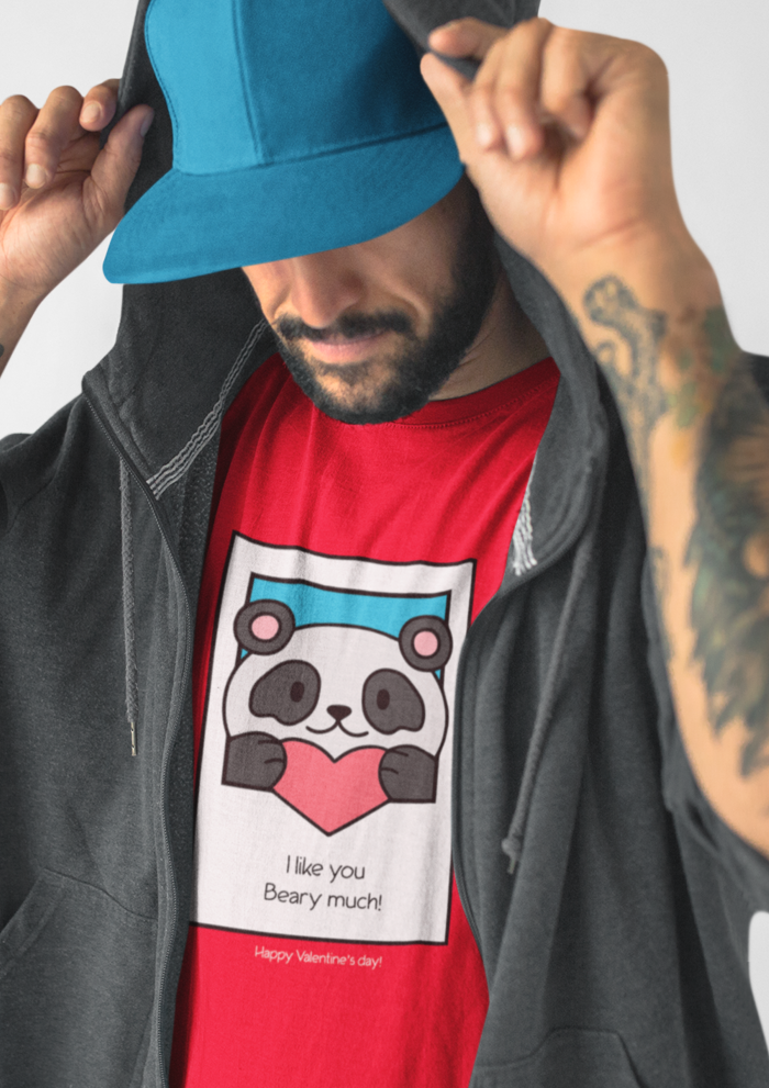 Valentines day I like you beary much graphic printed Round Neck tshirt