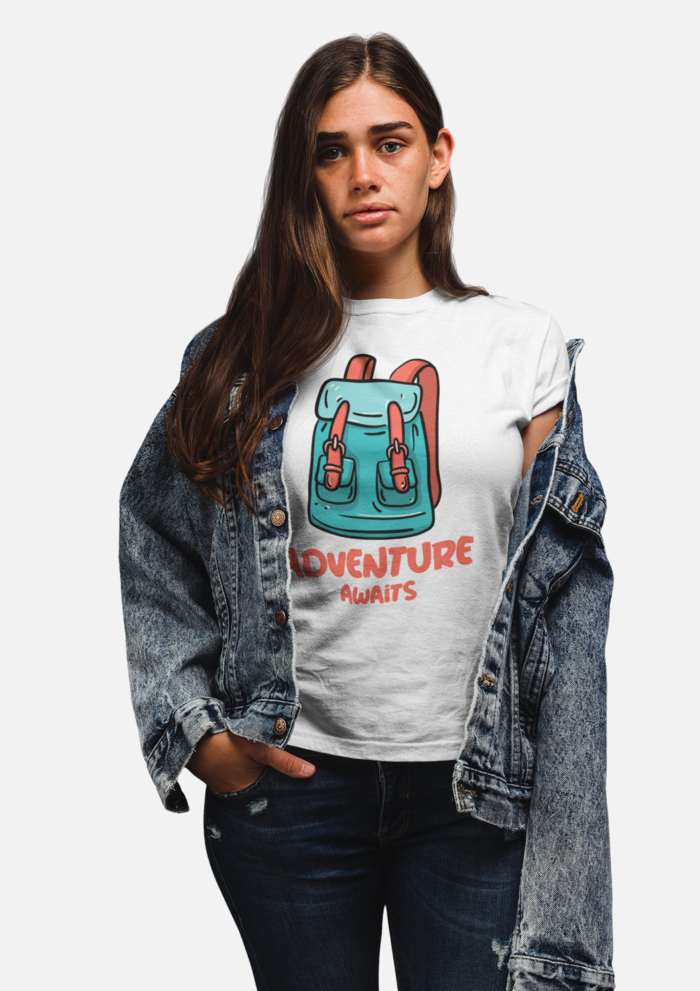 Unisex White Adventure awaits graphic printed round neck tshirt