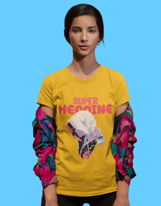 Women's Black Super Heroine graphic printed tshirt