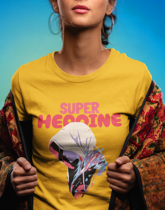 Women's Black Super Heroine graphic printed tshirt