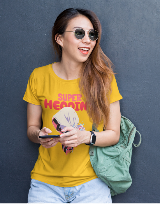 Women's Black Super Heroine graphic printed tshirt