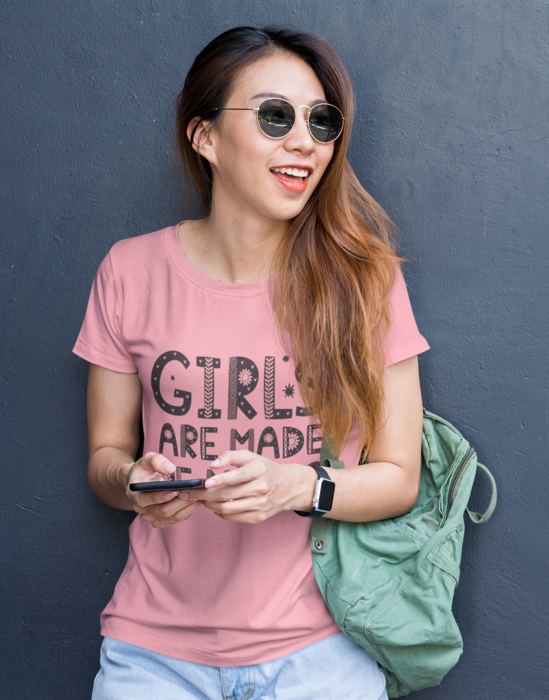 Women's pink girls are made of magic graphic printed tshirt