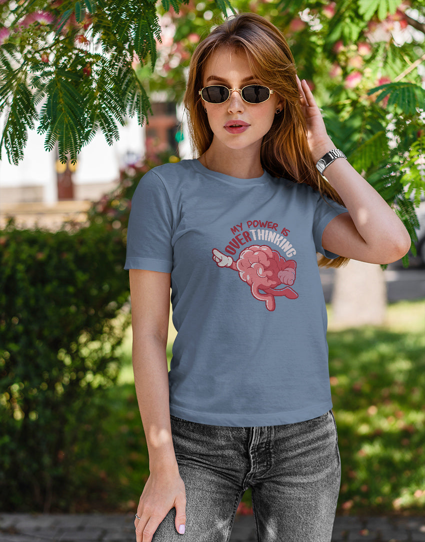 Women's sky blue super brain graphic printed tshirt
