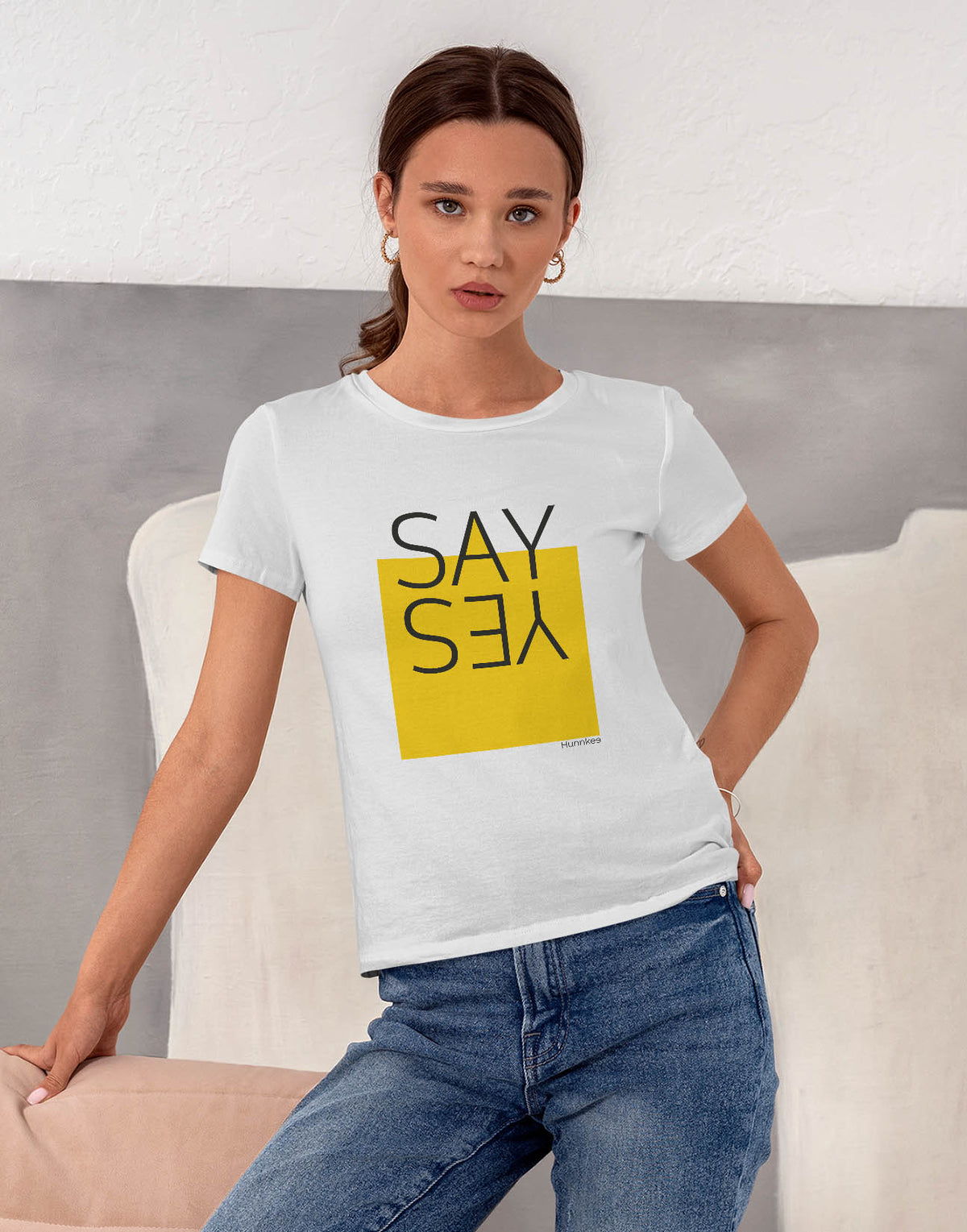 Women's white say yes graphic printed tshirt
