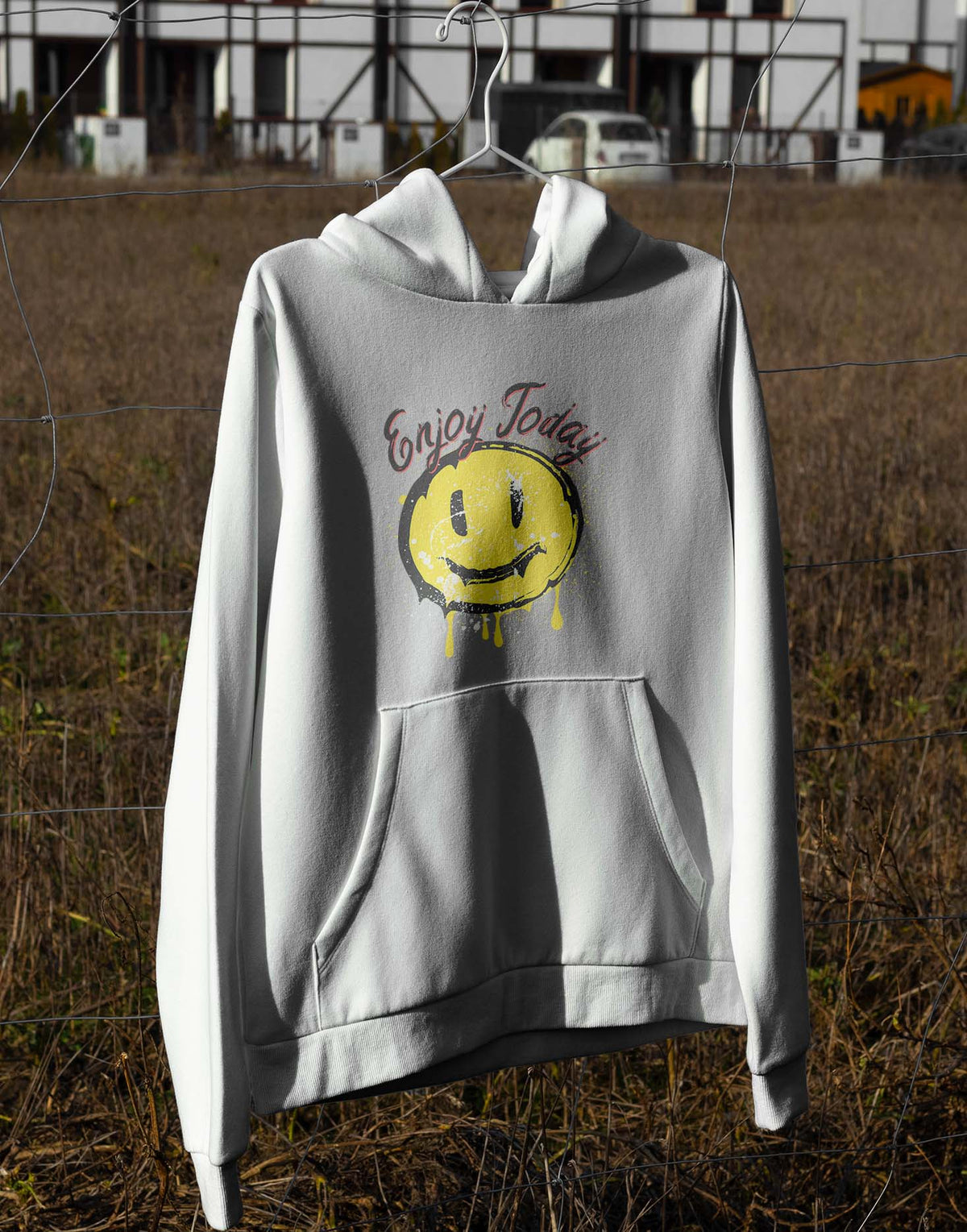 Unisex white enjoy today graphic printed hoodie