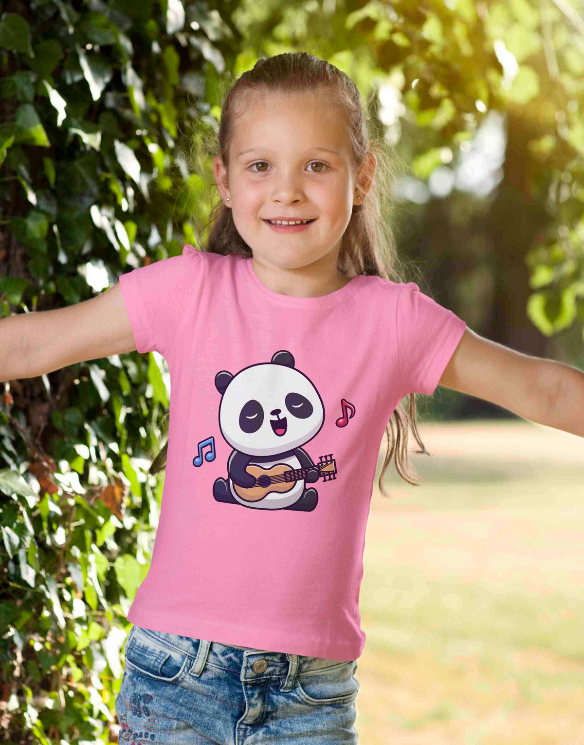 Kids's pink singing panda graphic printed tshirt