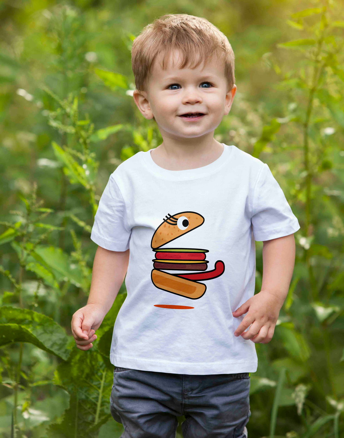 Kids's white burger graphic printed t shirt