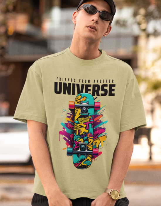 UnisexBeige friends from anohter universe graphic printed Oversized tshirt