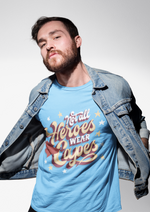 Not all heroes wear caoes graphic printed round neck tshirt