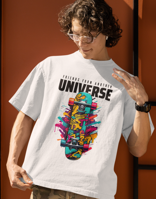 UnisexBeige friends from anohter universe graphic printed Oversized tshirt