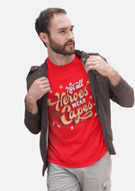 Not all heroes wear caoes graphic printed round neck tshirt