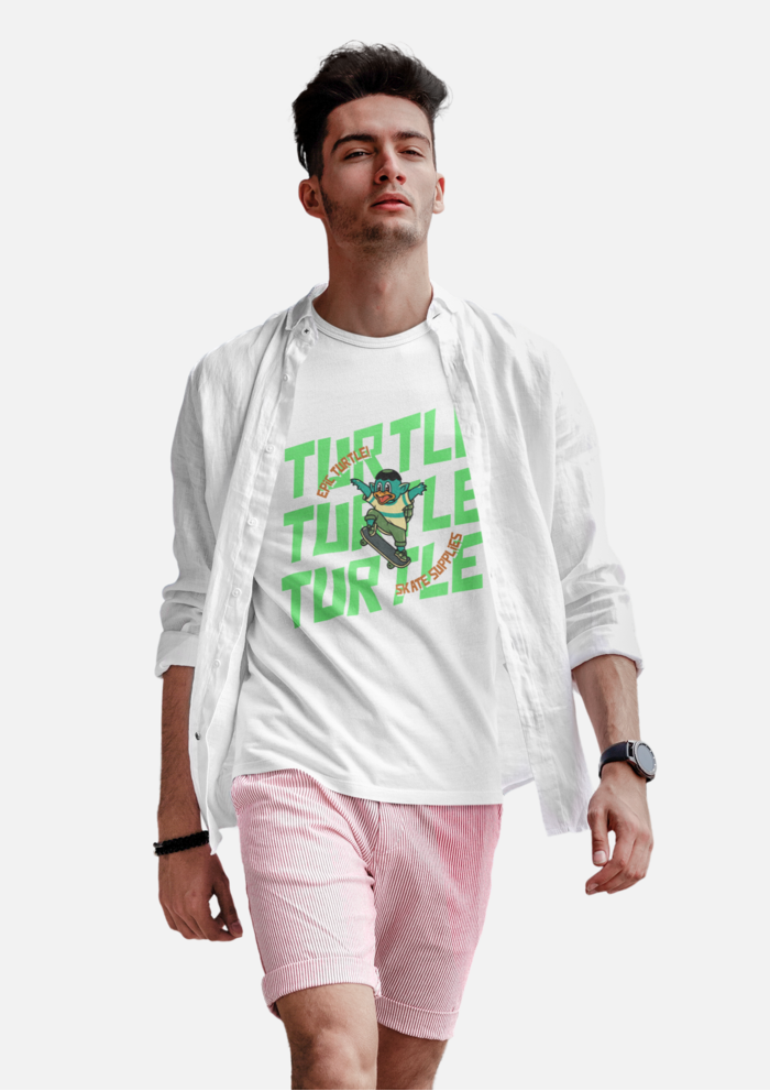 White Epic Turtle graphic printed Oversized tshirt