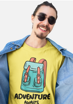 Adventure awaits graphic printed round neck tshirt