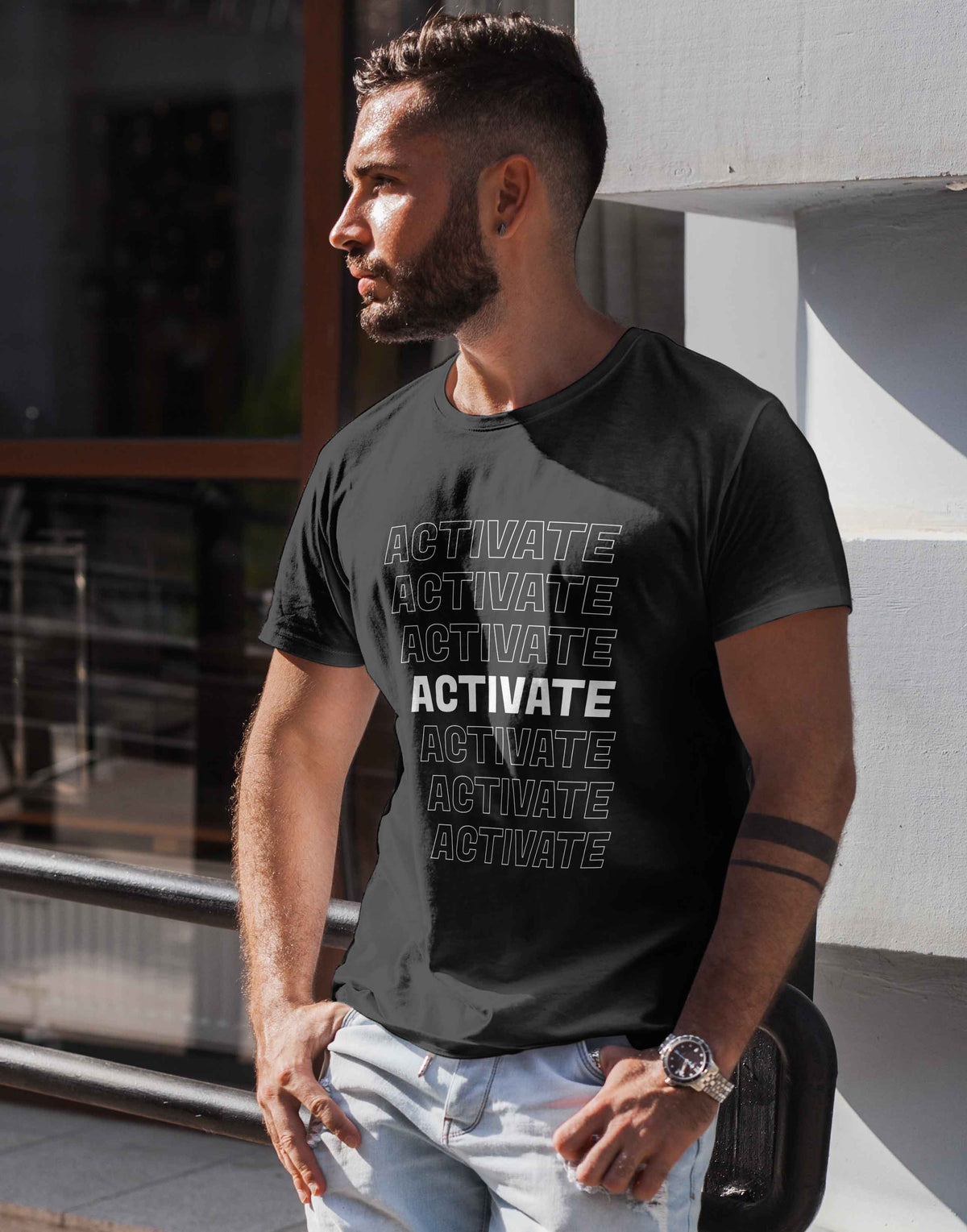Men's black activate graphic printed tshirt
