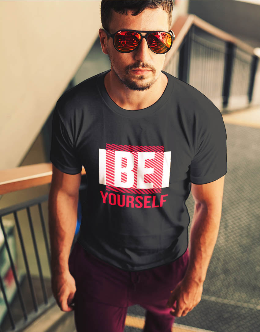 Men's black be yourself graphic printed tshirt