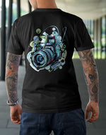 Men's black camera focus graphic printed tshirt