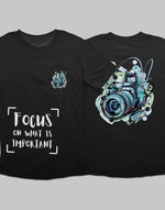 Men's black camera focus graphic printed tshirt