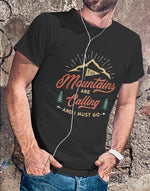 Men's black mountains are calling graphic printed tshirt