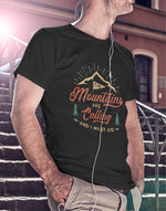 Men's black mountains are calling graphic printed tshirt