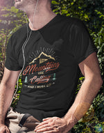Men's black mountains are calling graphic printed tshirt