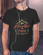 Men's black mountains are calling graphic printed tshirt