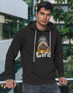Men's black pug life graphic printed hoodie