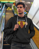 Men's black super power graphic printed hoodie