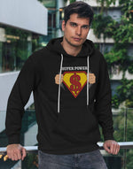 Men's black super power graphic printed hoodie