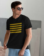 Men's black yellow lines graphic printed tshirt