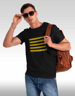 Men's black yellow lines graphic printed tshirt