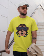 Men's lemon yellow monkey with VR graphic printed tshirt