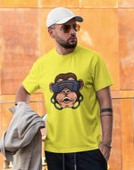 Men's lemon yellow monkey with VR graphic printed tshirt