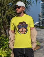 Men's lemon yellow monkey with VR graphic printed tshirt
