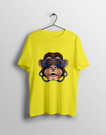 Men's lemon yellow monkey with VR graphic printed tshirt