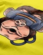 Men's lemon yellow monkey with VR graphic printed tshirt