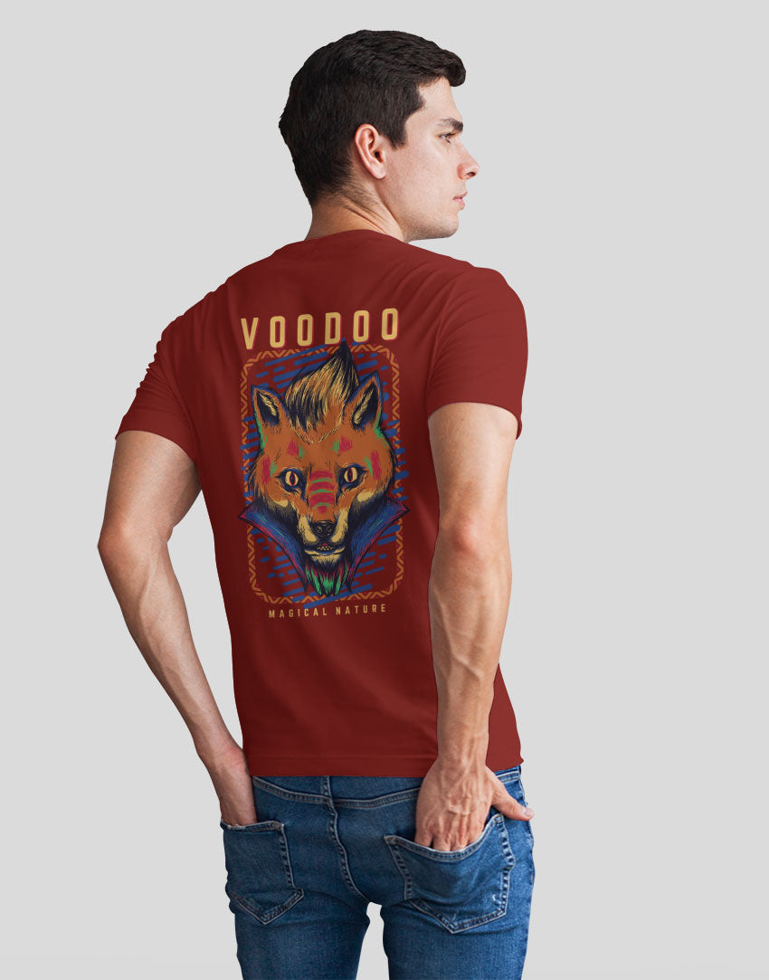 Men's maroon Voodo fox graphic printed tshirt